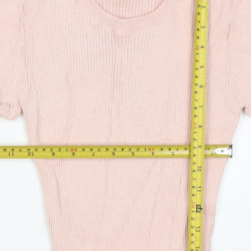 ZARA Women's Pink Ruffle Knit Short Sleeve T-Shirt Size S