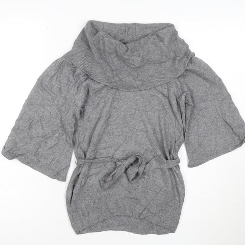 Jasper Conran Women Grey Cowl Neck Belted Tunic Jumper Size 8