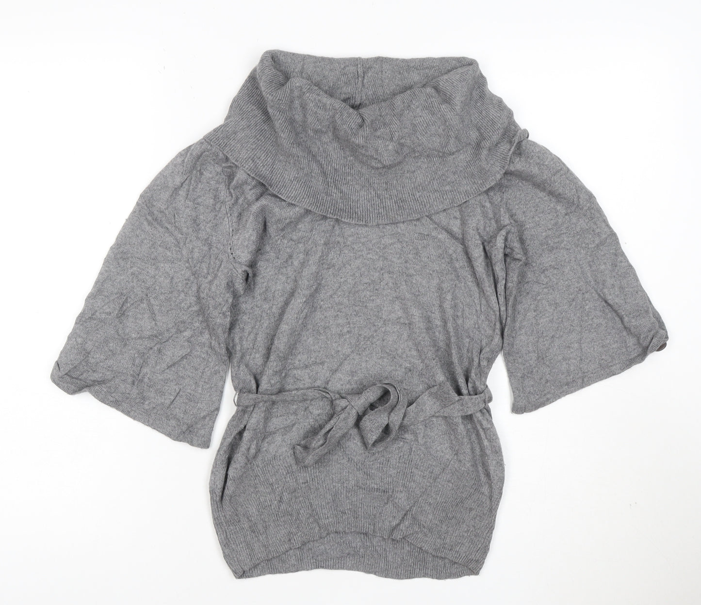 Jasper Conran Women Grey Cowl Neck Belted Tunic Jumper Size 8
