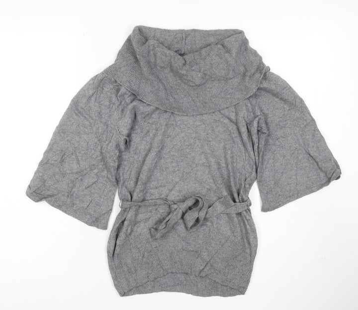 Jasper Conran Women Grey Cowl Neck Belted Tunic Jumper Size 8