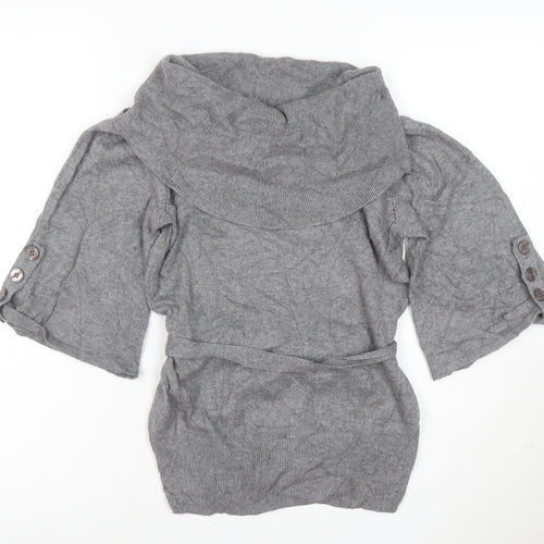 Jasper Conran Women Grey Cowl Neck Belted Tunic Jumper Size 8