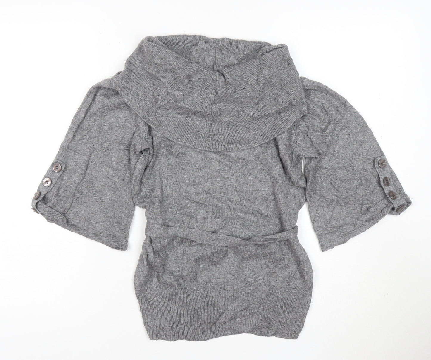 Jasper Conran Women Grey Cowl Neck Belted Tunic Jumper Size 8