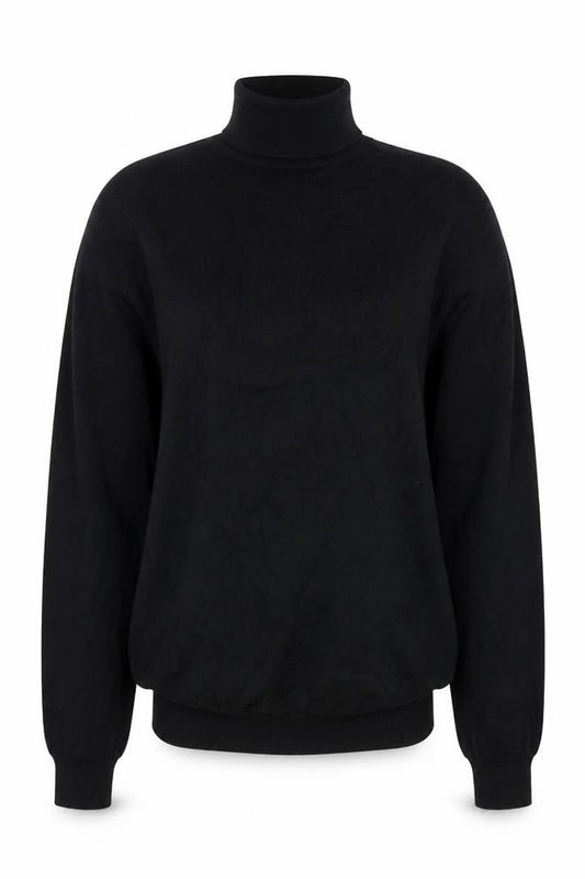 Front view of Calvin Klein women’s black roll neck wool jumper, size 2XL