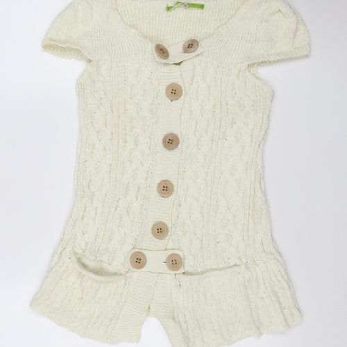 River Island Women Ivory Cable-Knit Button Short Sleeve Cardigan UK16
