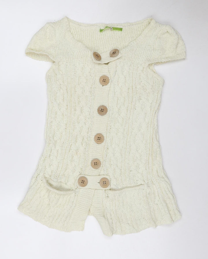 River Island Women Ivory Cable-Knit Button Short Sleeve Cardigan UK16