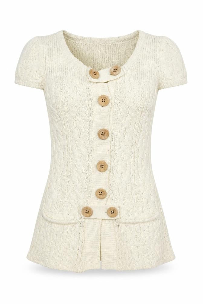 River Island Women Ivory Cable-Knit Button Short Sleeve Cardigan UK16