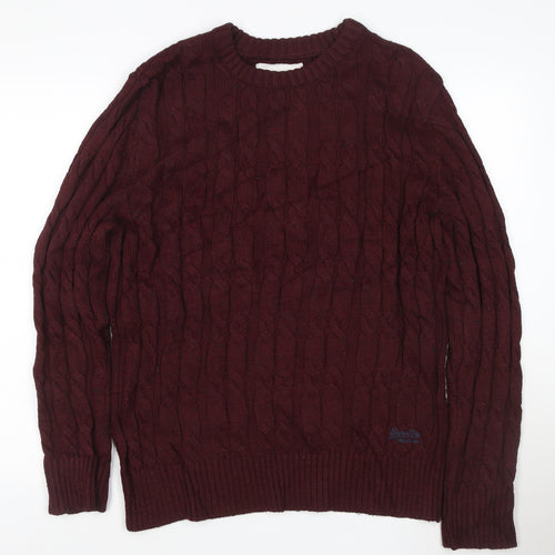 Superdry Men Red 2XL Cable-Knit Crew Neck Jumper