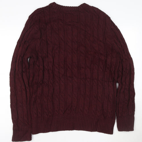 Superdry Men Red 2XL Cable-Knit Crew Neck Jumper