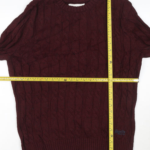 Superdry Men Red 2XL Cable-Knit Crew Neck Jumper