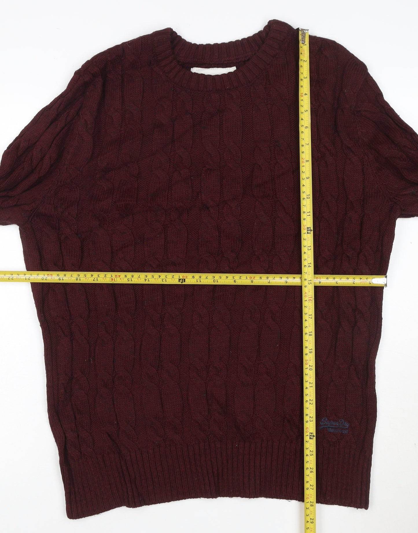 Superdry Men Red 2XL Cable-Knit Crew Neck Jumper
