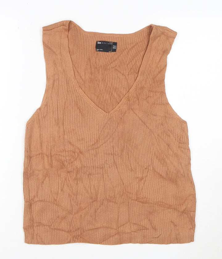 ASOS Women’s Brown Ribbed V-Neck Knit Tank Top Size 18