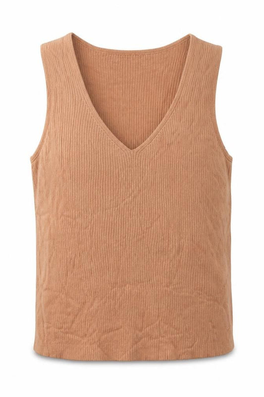 Front view of ASOS Women’s Brown Ribbed V-Neck Knit Tank Top, size UK 18