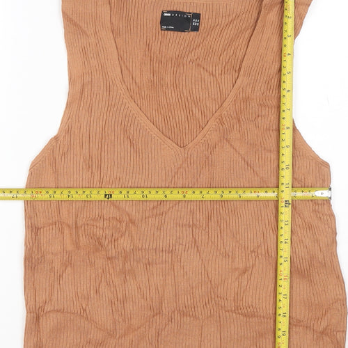 ASOS Women’s Brown Ribbed V-Neck Knit Tank Top Size 18