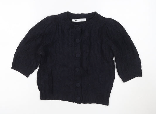 ZARA Women's Black Cable-Knit Button Cardigan Size S