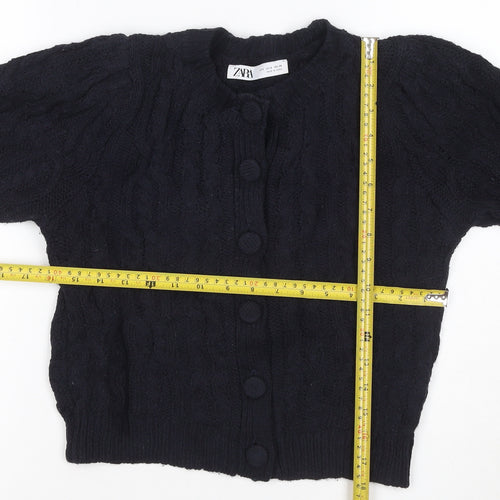 ZARA Women's Black Cable-Knit Button Cardigan Size S