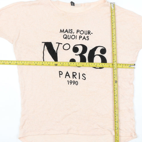 H&M Women Beige Graphic Paris Pullover Jumper XS 3/4 Sleeve Knit