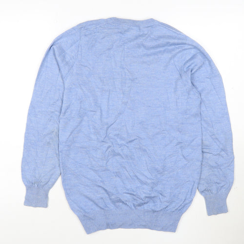 Marks and Spencer Men’s Blue Wool Silk V-Neck Jumper Small