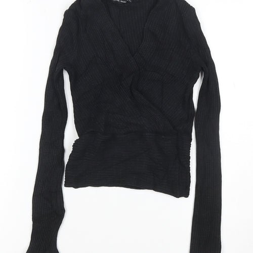 Bershka Women's Black Wrap Knit Long Sleeve Blouse Size S