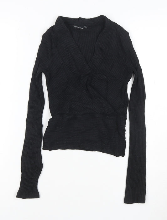 Bershka Women's Black Wrap Knit Long Sleeve Blouse Size S