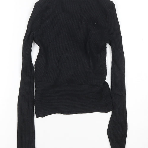 Bershka Women's Black Wrap Knit Long Sleeve Blouse Size S