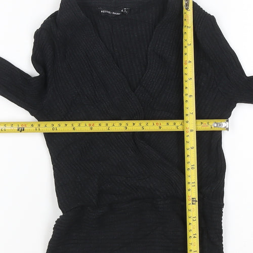 Bershka Women's Black Wrap Knit Long Sleeve Blouse Size S