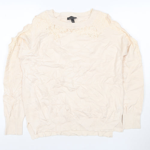 Topshop Women's Beige Lace Shoulder Long Sleeve Jumper Size 12