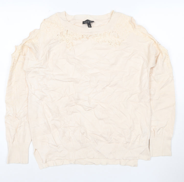 Topshop Women's Beige Lace Shoulder Long Sleeve Jumper Size 12