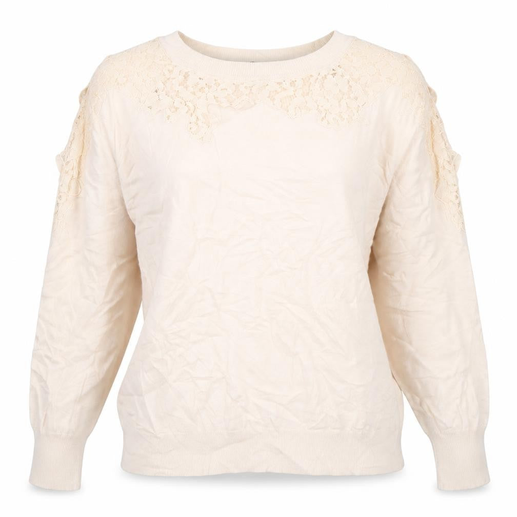 Topshop Women's Beige Lace Shoulder Long Sleeve Jumper Size 12