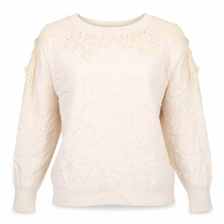 Topshop Women's Beige Lace Shoulder Long Sleeve Jumper Size 12