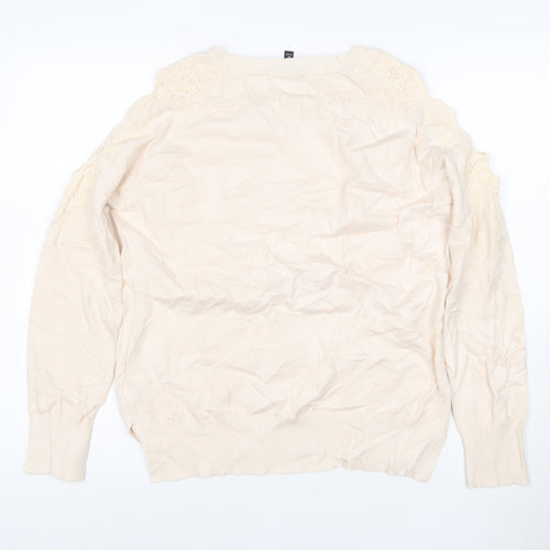 Topshop Women's Beige Lace Shoulder Long Sleeve Jumper Size 12