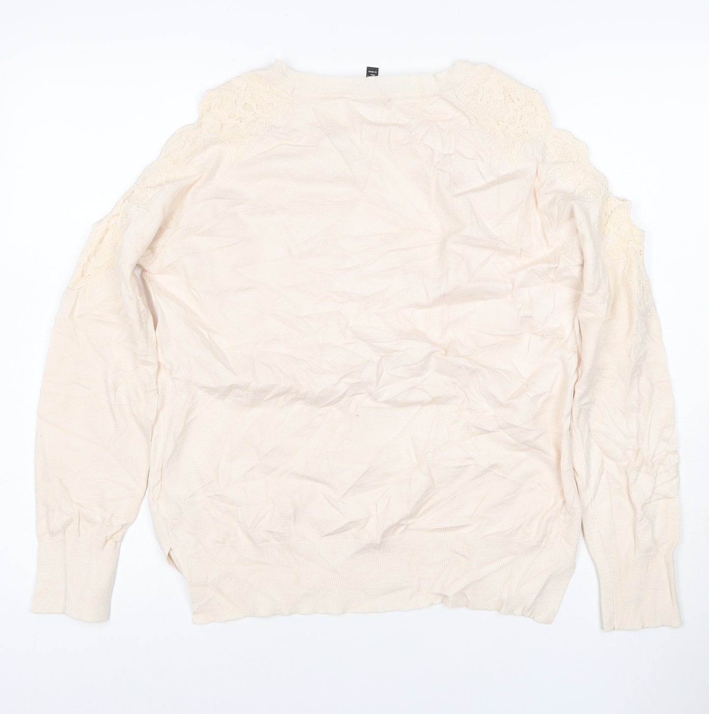 Topshop Women's Beige Lace Shoulder Long Sleeve Jumper Size 12