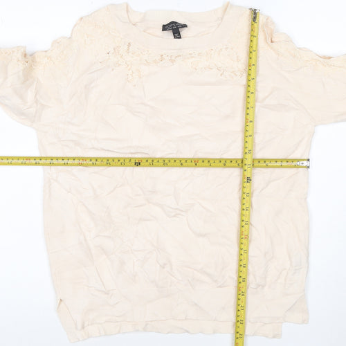 Topshop Women's Beige Lace Shoulder Long Sleeve Jumper Size 12