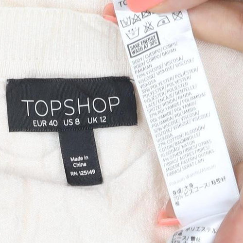 Topshop Women's Beige Lace Shoulder Long Sleeve Jumper Size 12