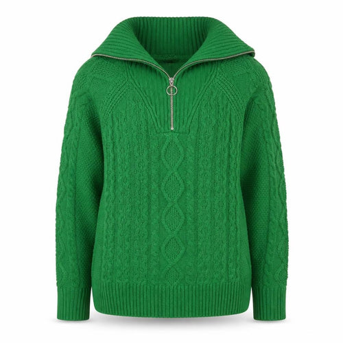 Weekend Vibes Women Green Cable Knit Half Zip Jumper UK 14
