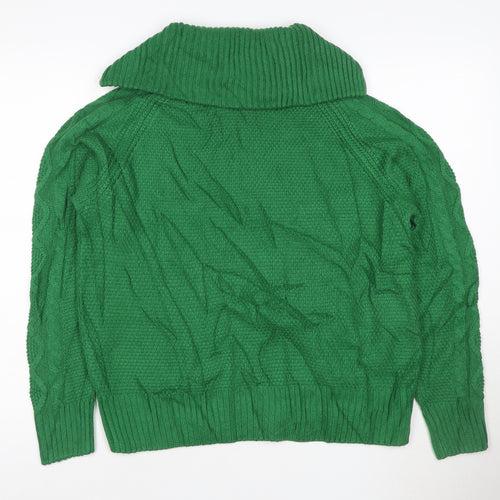 Weekend Vibes Women Green Cable Knit Half Zip Jumper UK 14
