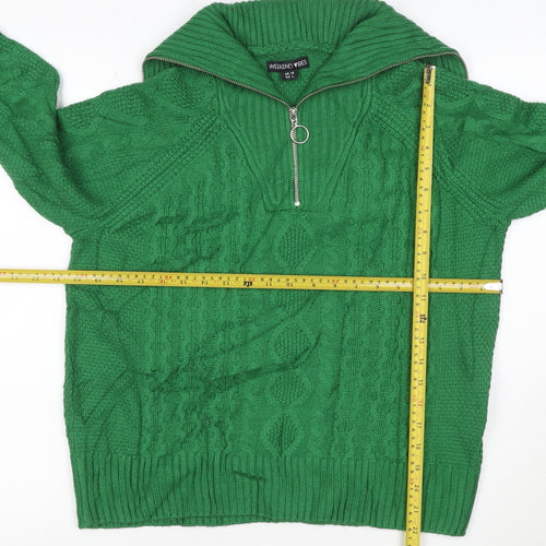 Weekend Vibes Women Green Cable Knit Half Zip Jumper UK 14