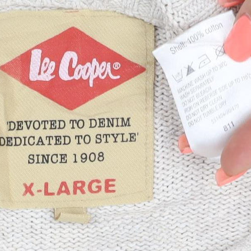 Lee Cooper Men's Beige Cotton Crew Neck Jumper XL