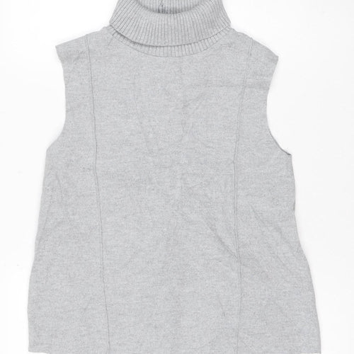 ZARA Women’s Grey Roll Neck Sleeveless Knit Jumper Size S