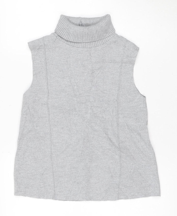 ZARA Women’s Grey Roll Neck Sleeveless Knit Jumper Size S