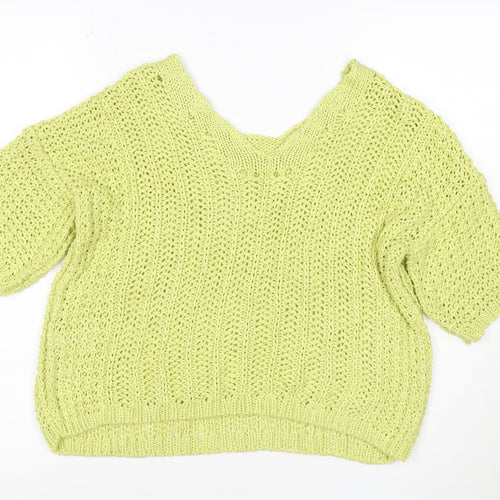 Next Women's Green Knit Cropped V-Neck Short Sleeve Top Size S