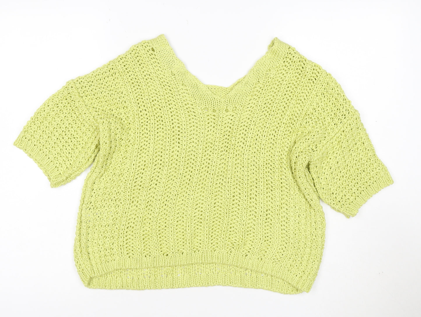Next Women's Green Knit Cropped V-Neck Short Sleeve Top Size S