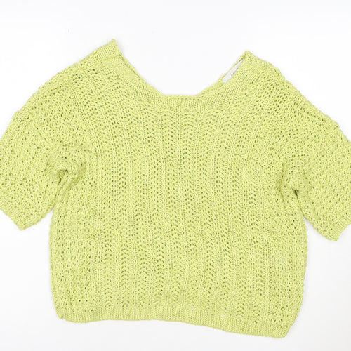 Next Women's Green Knit Cropped V-Neck Short Sleeve Top Size S