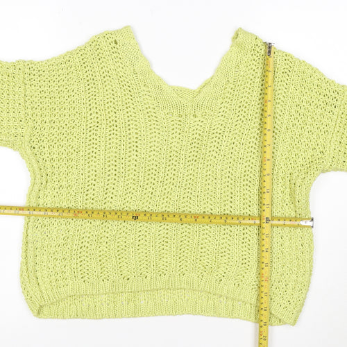 Next Women's Green Knit Cropped V-Neck Short Sleeve Top Size S