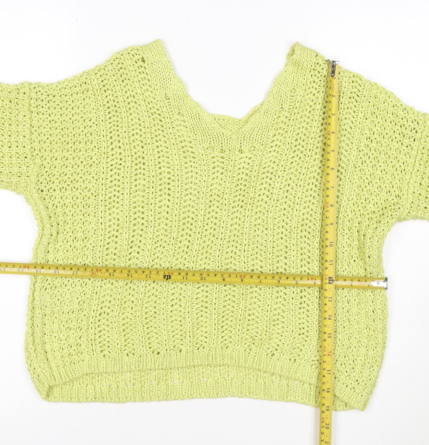 Next Women's Green Knit Cropped V-Neck Short Sleeve Top Size S