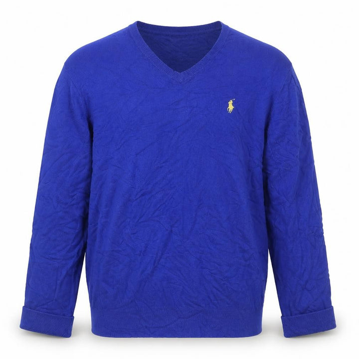Ralph Lauren Men's Blue V-Neck Cotton Pullover Jumper Size L