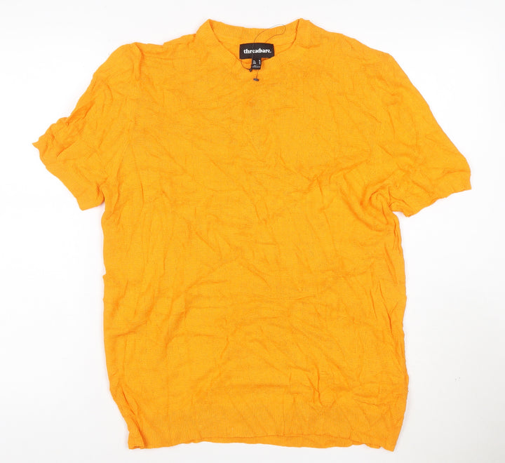 Threadbare Men's Yellow Short Sleeve Crew Neck Cotton Jumper M