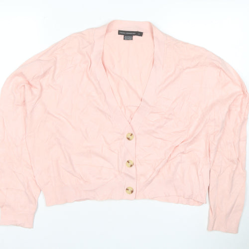 French Connection Pink V-Neck Button Cardigan S Lightweight Knit