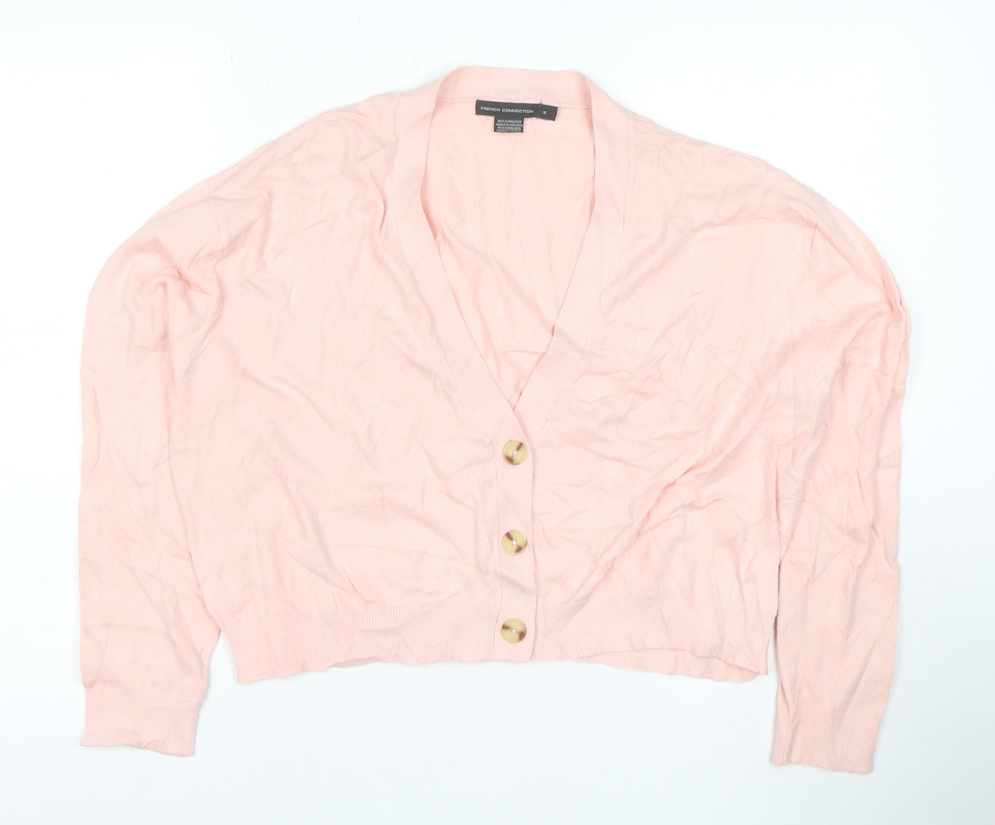 French Connection Pink V-Neck Button Cardigan S Lightweight Knit