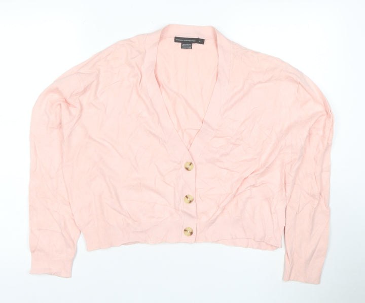 French Connection Pink V-Neck Button Cardigan S Lightweight Knit