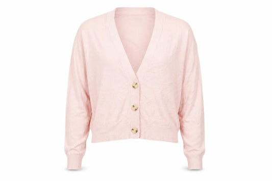 Front view of French Connection Pink V-Neck Button Cardigan S Lightweight Knit